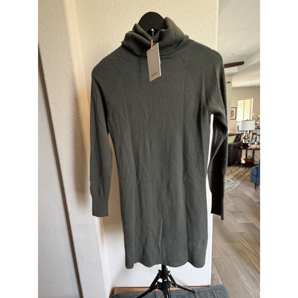 Quince Mongolian Cashmere Turtleneck Sweater Dress Moss Green XS Medium Knit